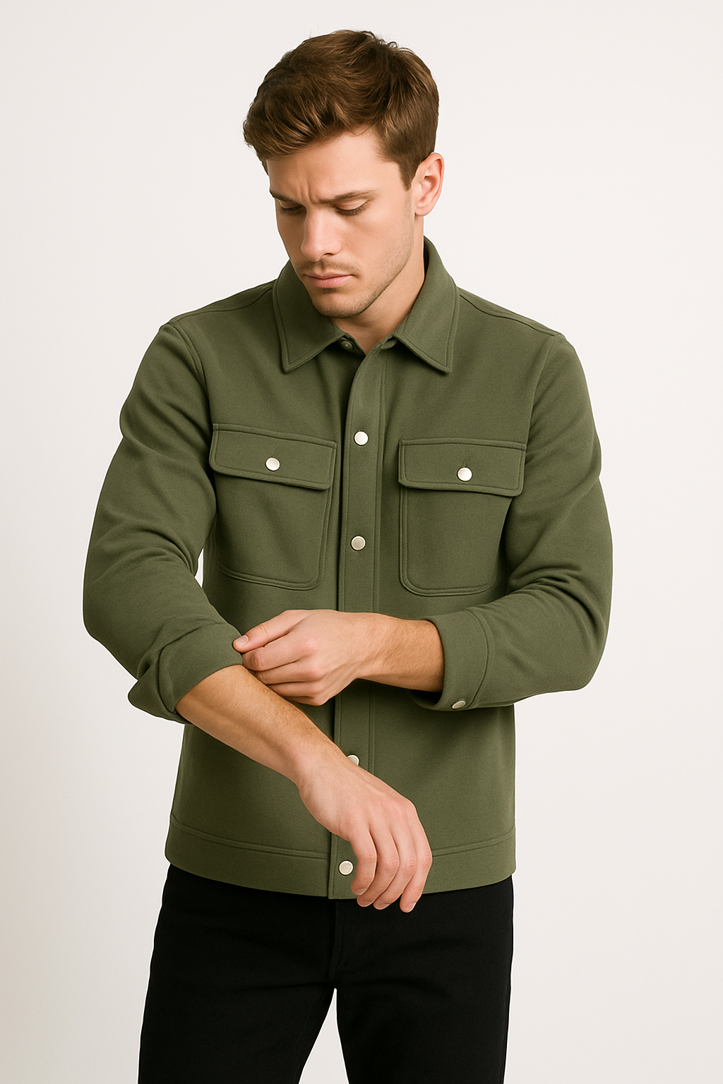 Double pocket Olive Green Premium Cotton Shacket