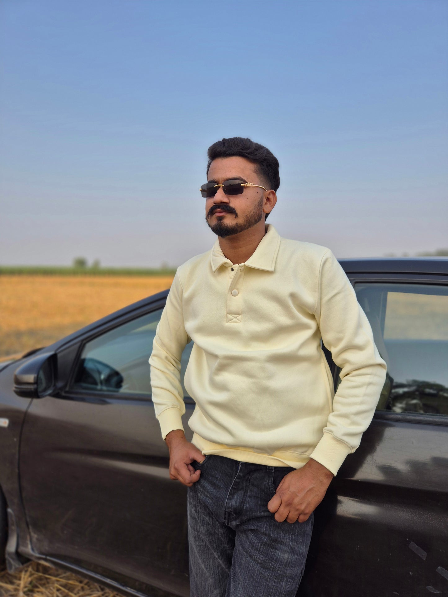 White Half-Button Premium Sweatshirt