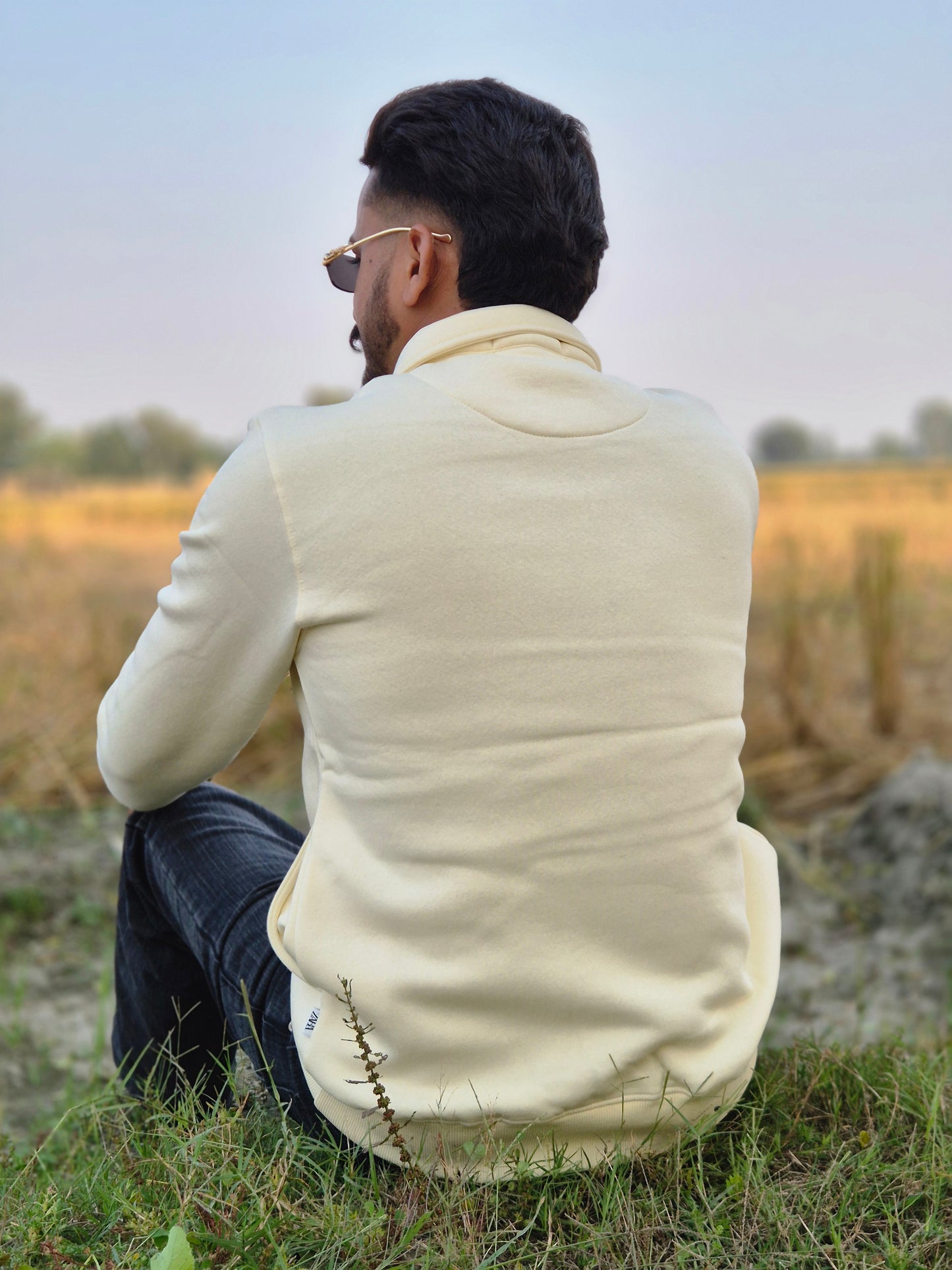 White Half-Button Premium Sweatshirt