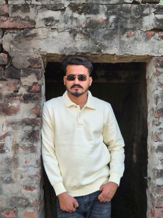 White Half-Button Premium Sweatshirt