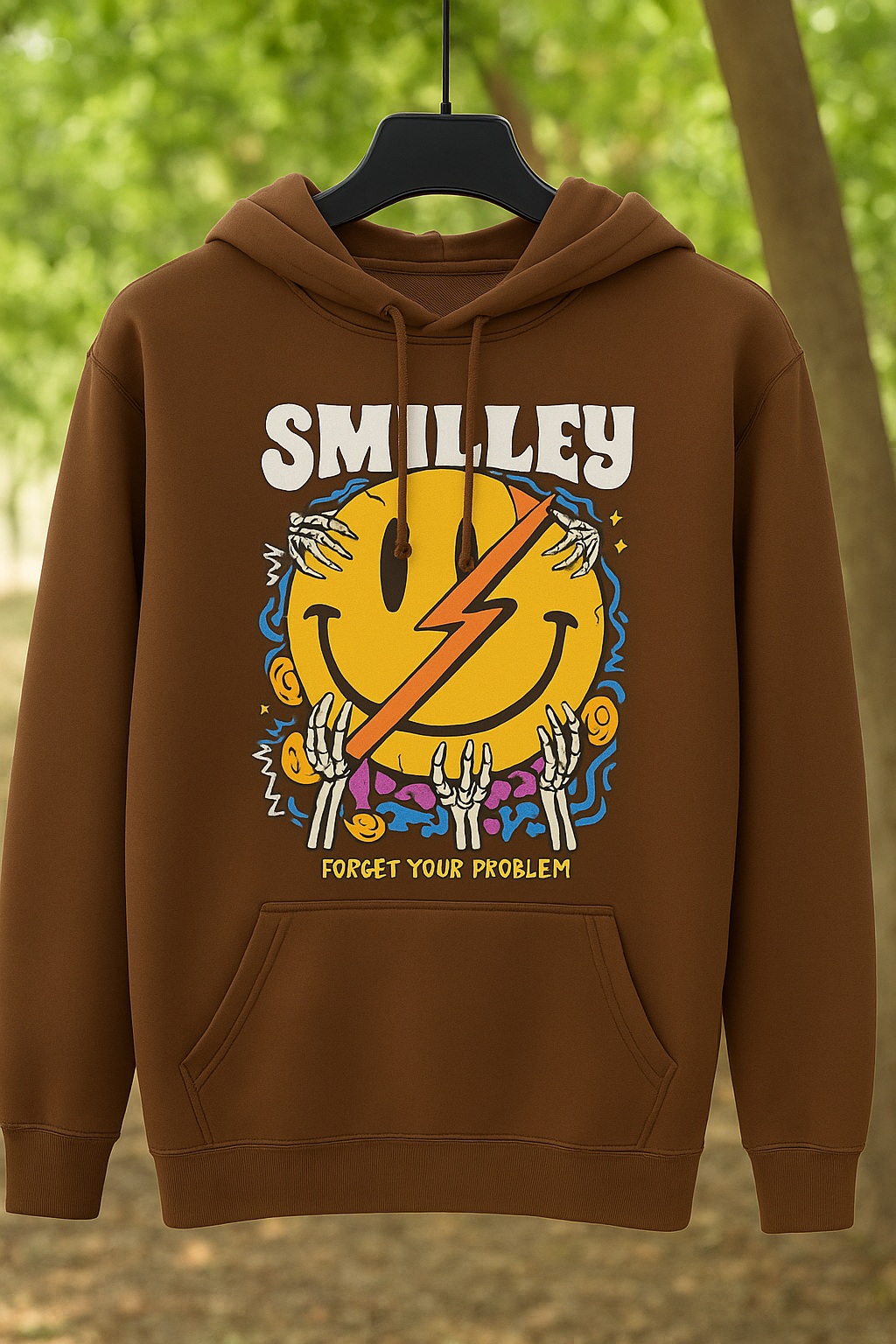 Smile Printed Brown Hoodie – Cozy & Stylish Everyday Wear