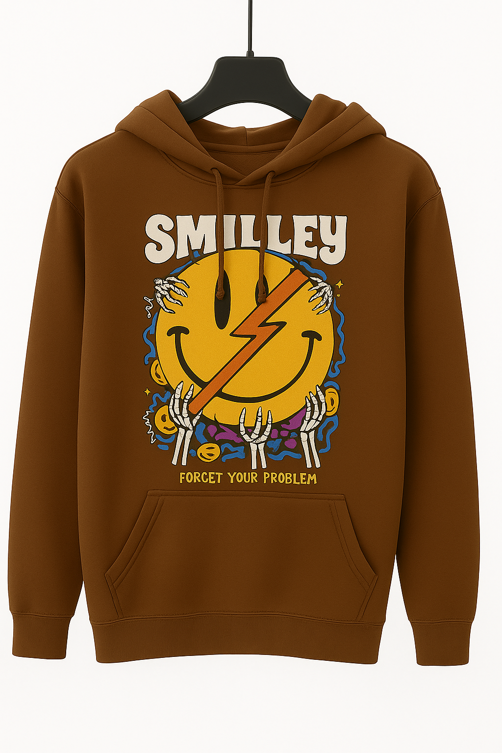 Smile Printed Brown Hoodie – Cozy & Stylish Everyday Wear