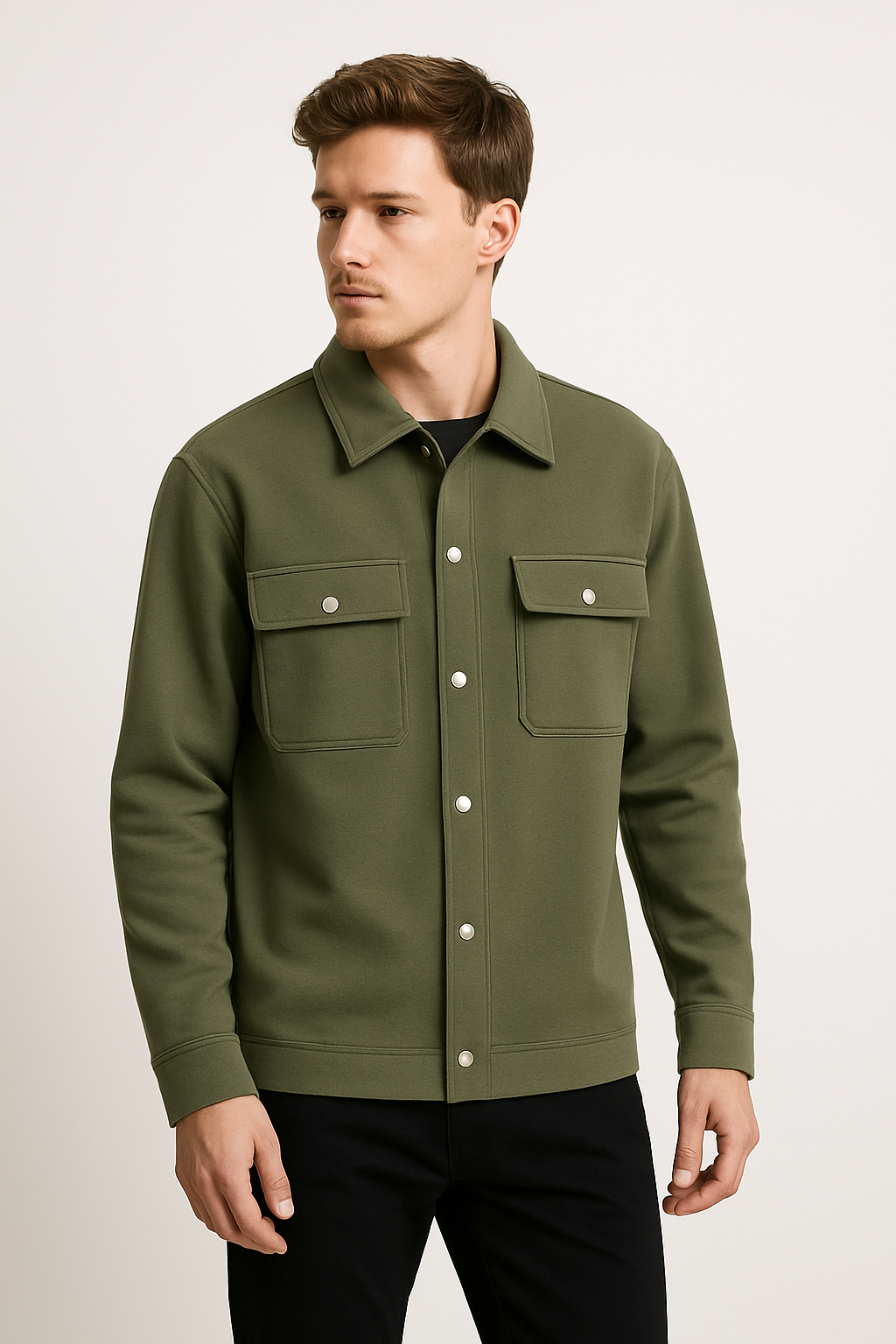 Double pocket Olive Green Premium Cotton Shacket