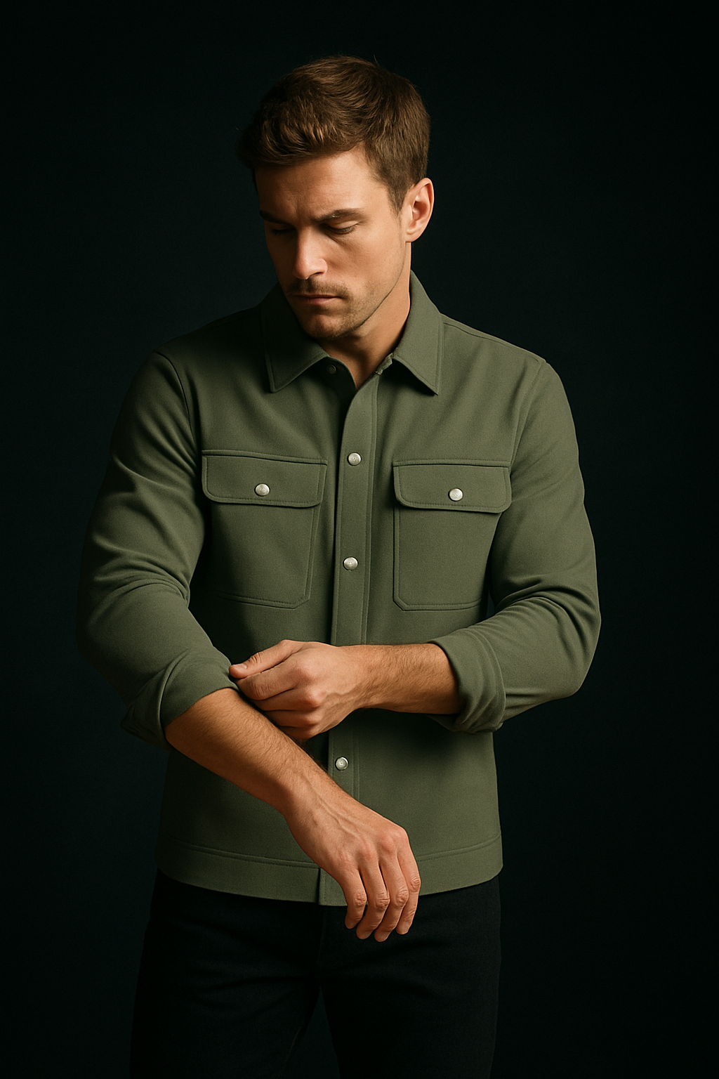 Double pocket Olive Green Premium Cotton Shacket